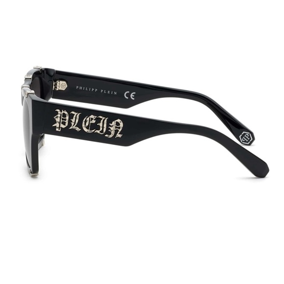 NEW PHILIPP PLEIN SQUARE SUNGLASSES SPP042W 0700 BLACK GREY WOMEN EYEWEAR - Picture 3 of 4